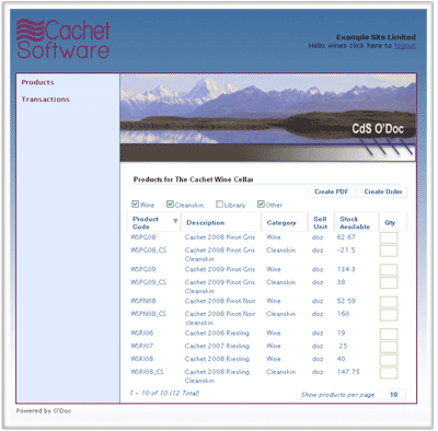 Online Order Products Page